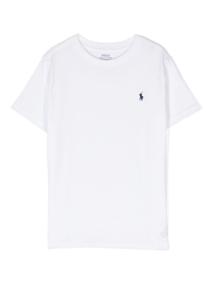 White T-Shirt With Logo Cotton Boy Tshirts And Polo Shirts