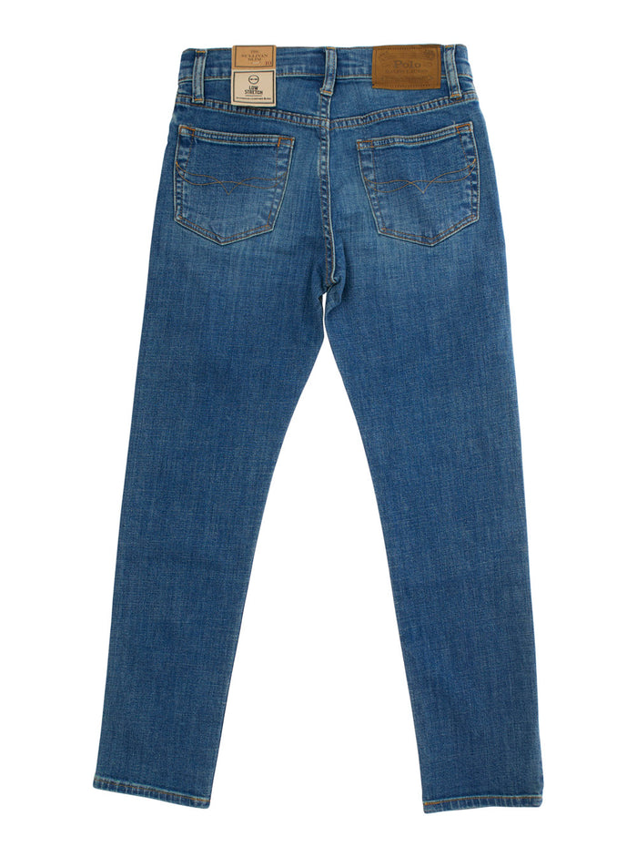Sullivan Blue Jeans With Belt Loops And Logo Patch On The Rear Denim Boy Blu