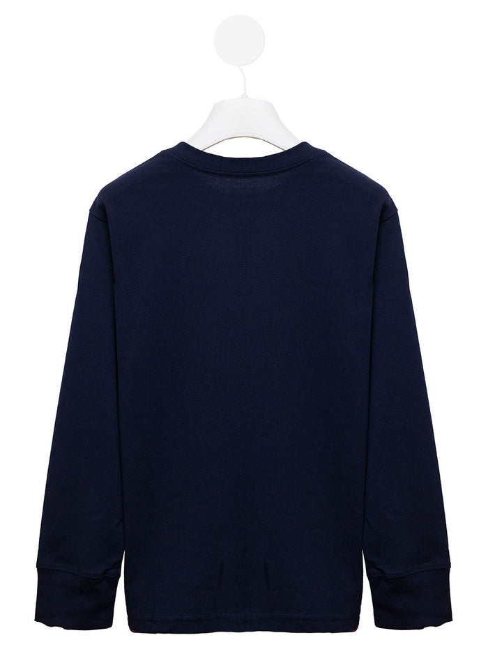 Long-Sleeved Blue Cotton T-Shirt With Logo Polo Ralph Lauren Kids Boy Blu Jersey