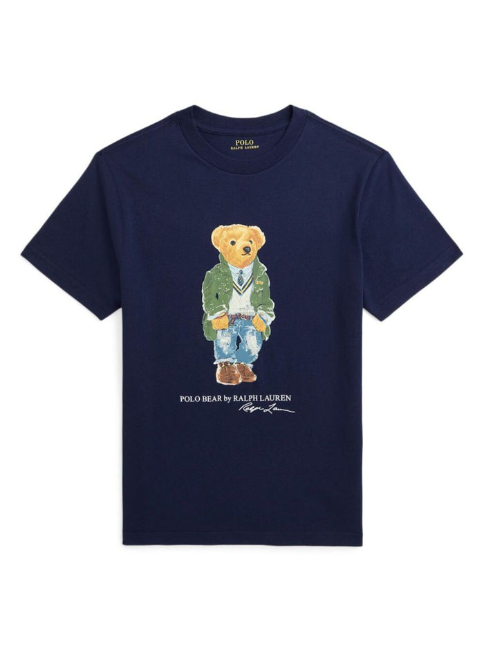 Blue T-Shirt With Teddy Bear Cotton Boy Blu Tshirts And Polo Shirts