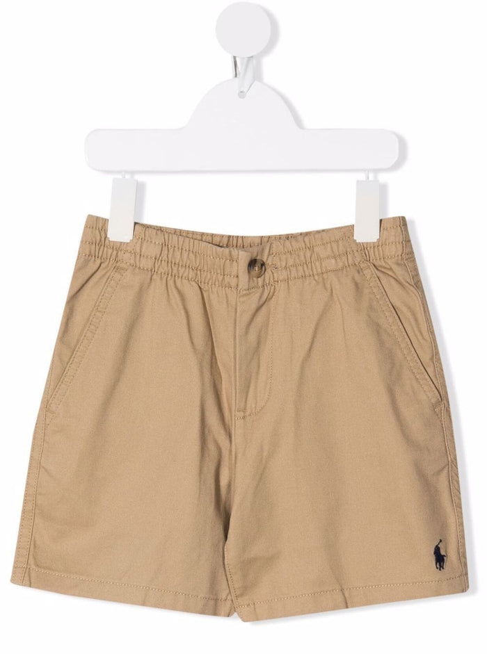 Beige Shorts With Pockets Stretch Cotton Boy Elastane And Bermuda