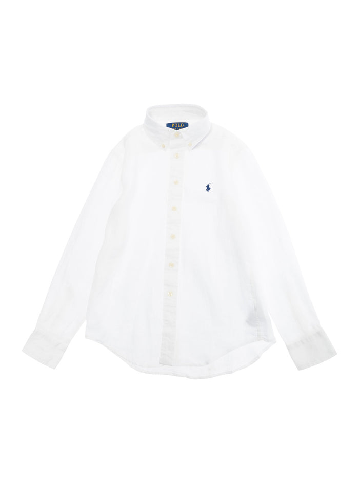 White Shirt With Pony Logo Embroidered On The Front Linen Boy And Blouses