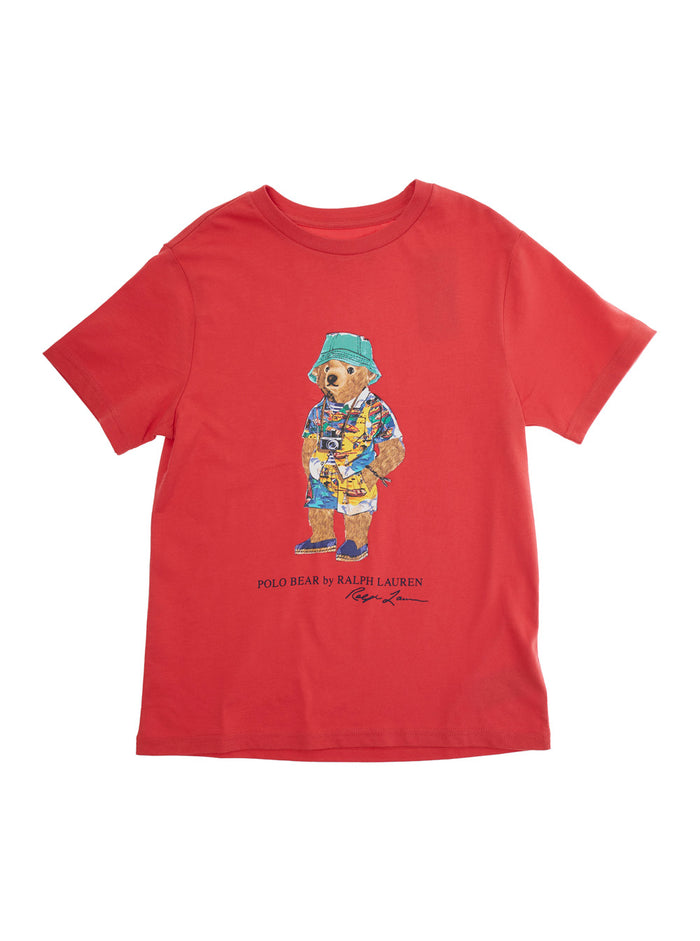 Red Crewneck T-Shirt With Maxi Logo On The Front Cotton Boy Tshirts And Polo Shirts