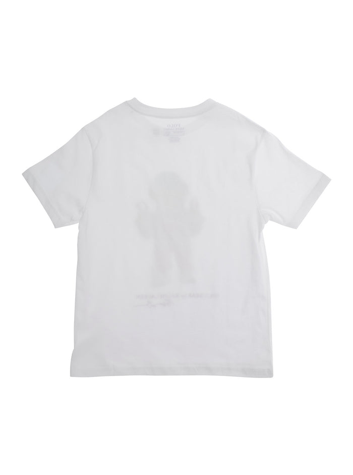 White T-Shirt With Polo Bear Print On The Front Cotton Boy Tshirts And Shirts