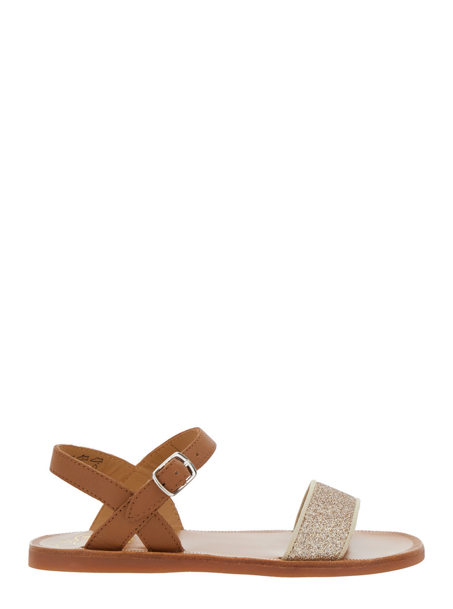 Brown Leather Sandals With Glitter Detail
