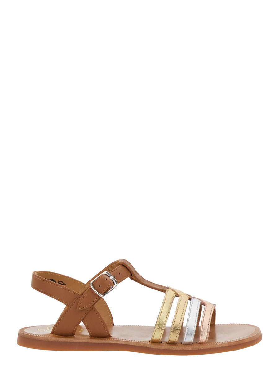 Brown Open Toe Sandals With Band Details Leather