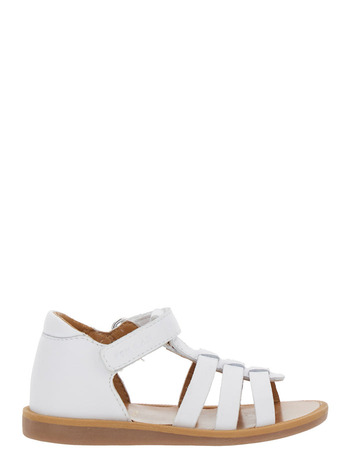 Poppy White Sandals With Cage Design Leather Baby Flat Shoes