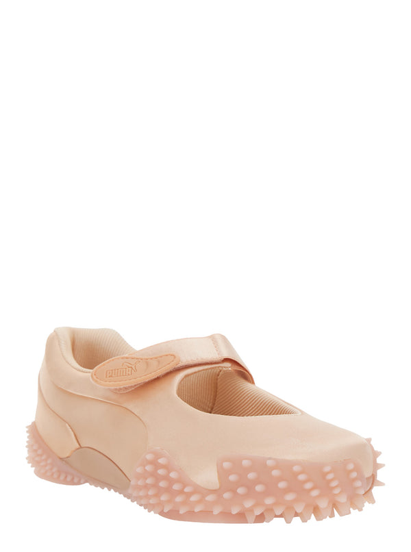 Pink Flats With Tread Sole And Logo Textile Ballerina Shoes