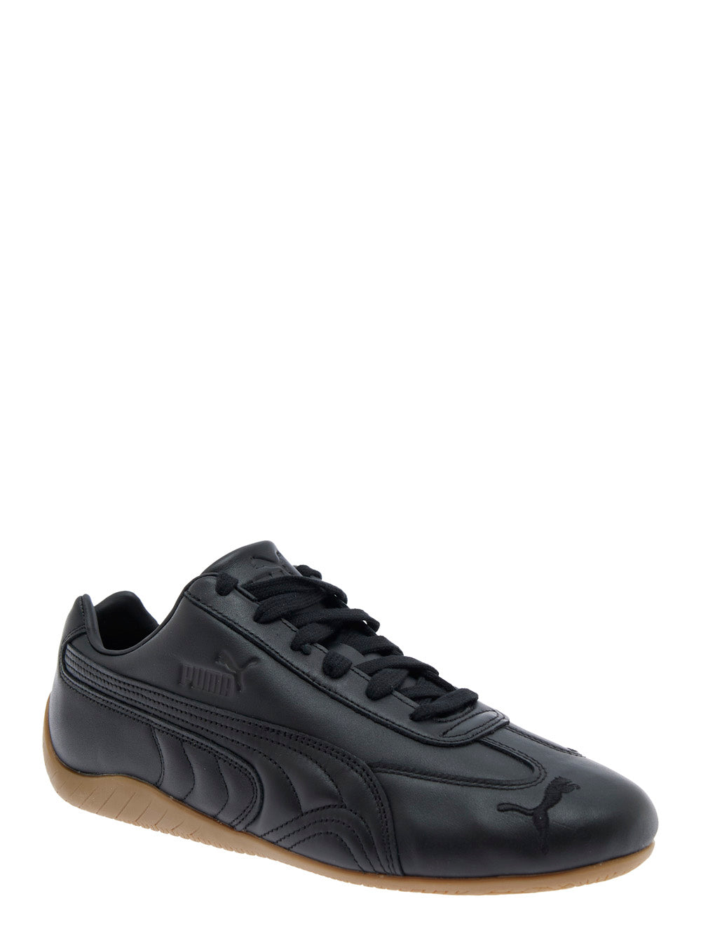 Speedcat Black Low Top Sneakers With Embossed Logo On The Tongue And Contrasting Sole Leather Unisex