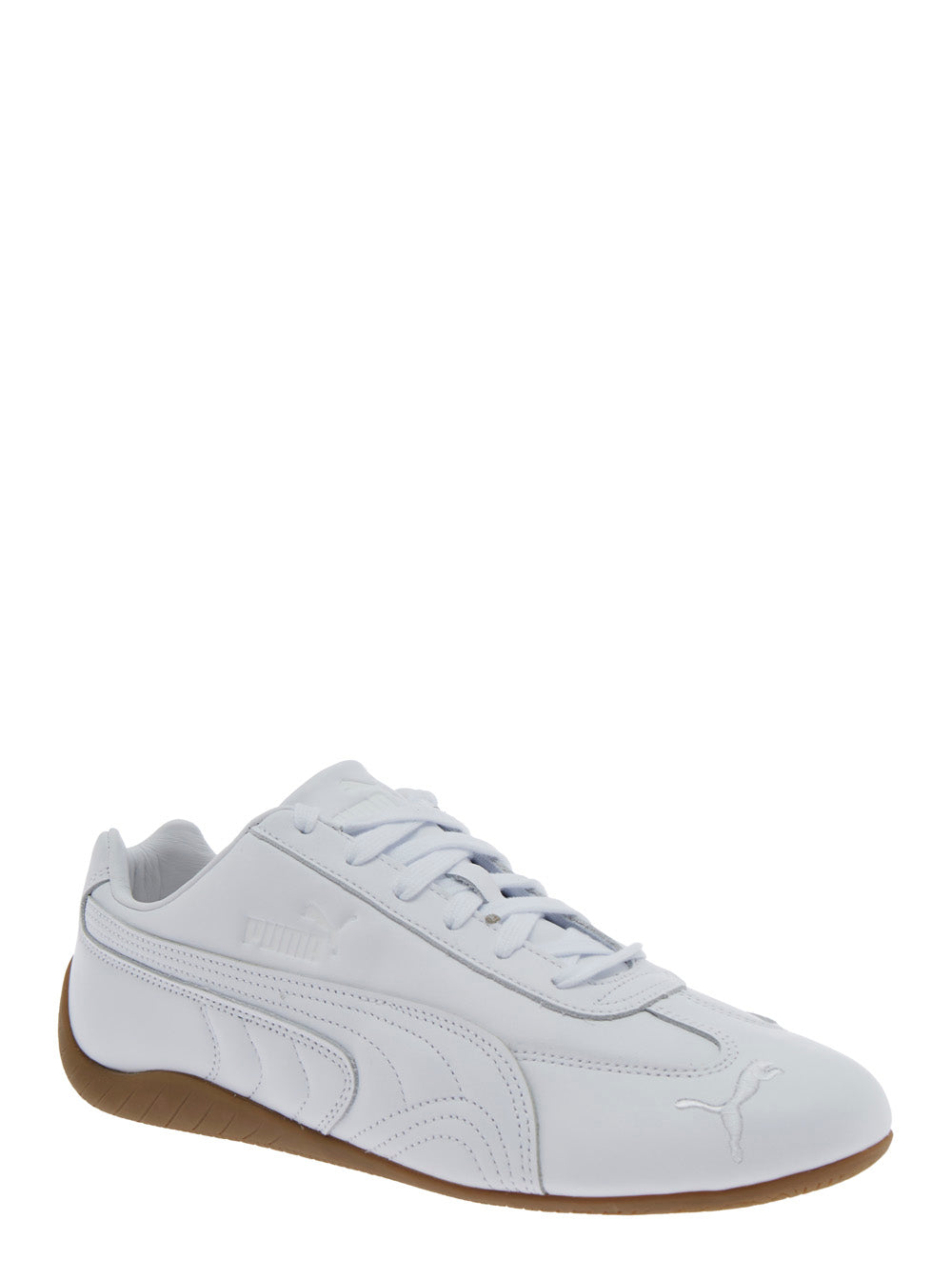 Speedcat White Low Top Sneakers With Embossed Logo On The Tongue And Contrasting Sole Leather Unisex