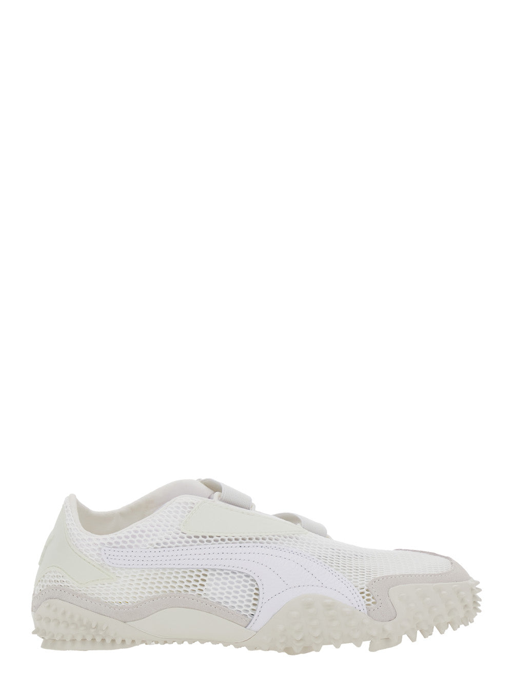 Mostro White Low Top Sneaker with Logo on Heel and Mesh Inserts in Fabric Unisex Textile