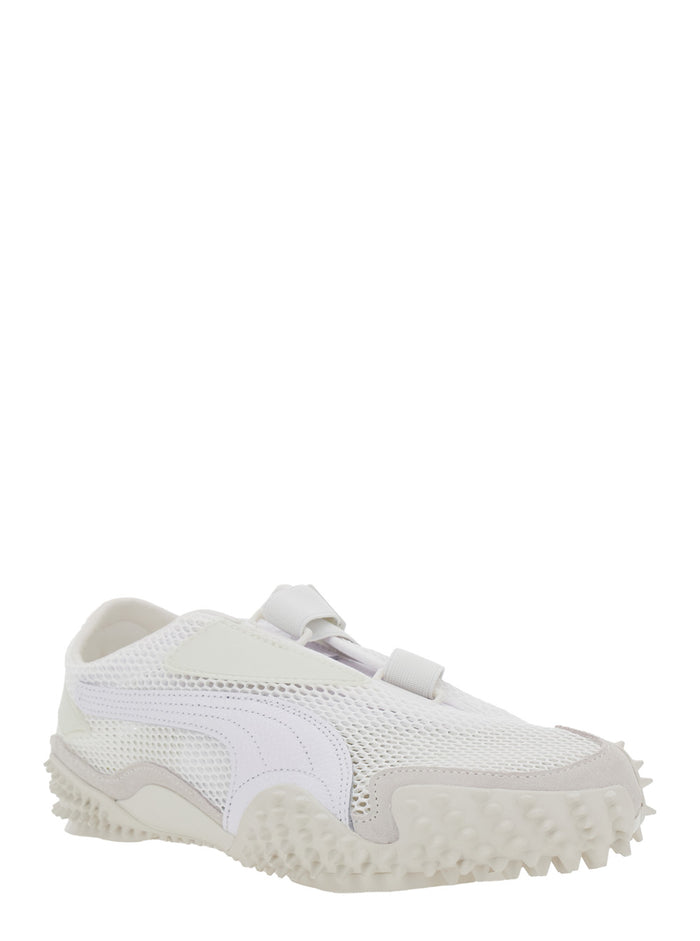 Mostro White Low Top Sneaker with Logo on Heel and Mesh Inserts in Fabric Unisex Textile