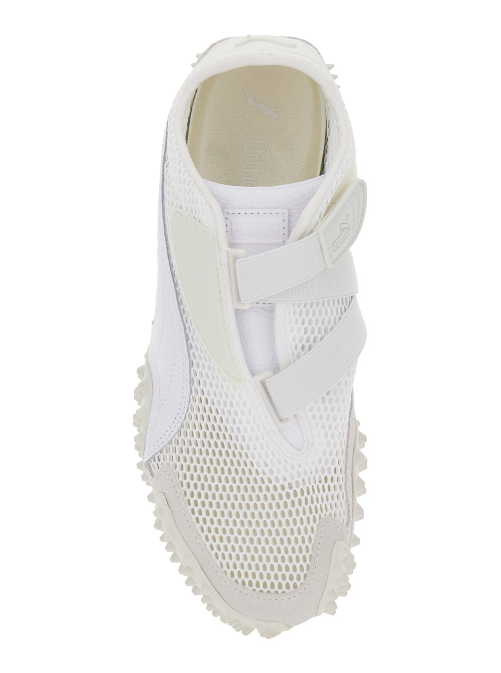 Mostro White Low Top Sneaker with Logo on Heel and Mesh Inserts in Fabric Unisex Textile