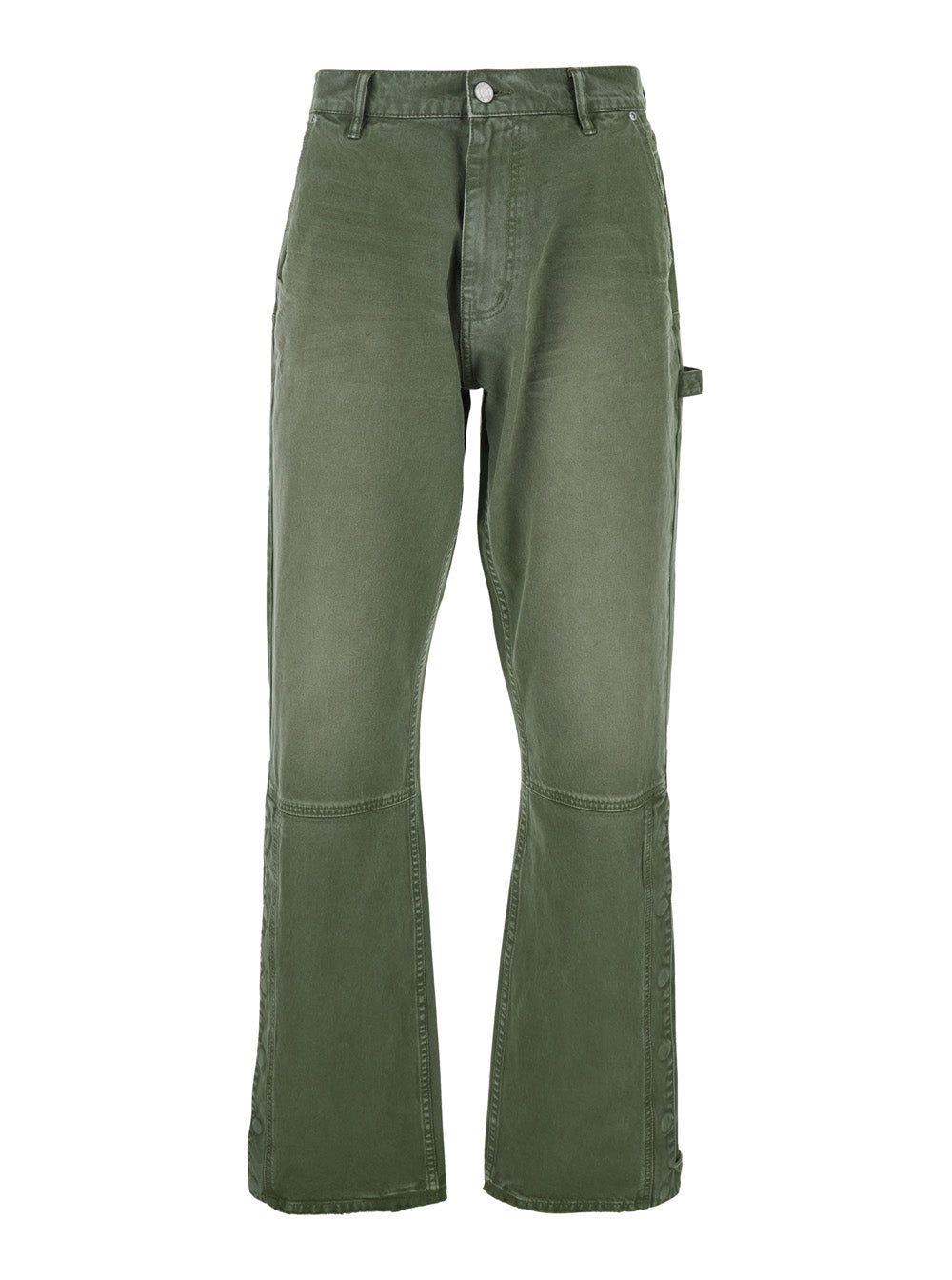 Green Pants with Logo Patch on the Rear and Automatic Buttons in Fabric Man Trousers