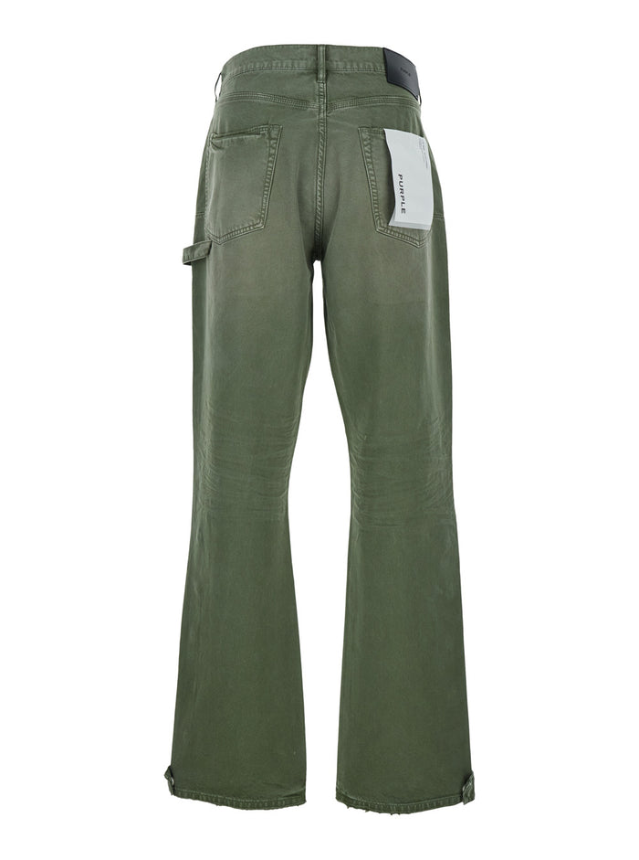 Green Pants with Logo Patch on the Rear and Automatic Buttons in Fabric Man Trousers