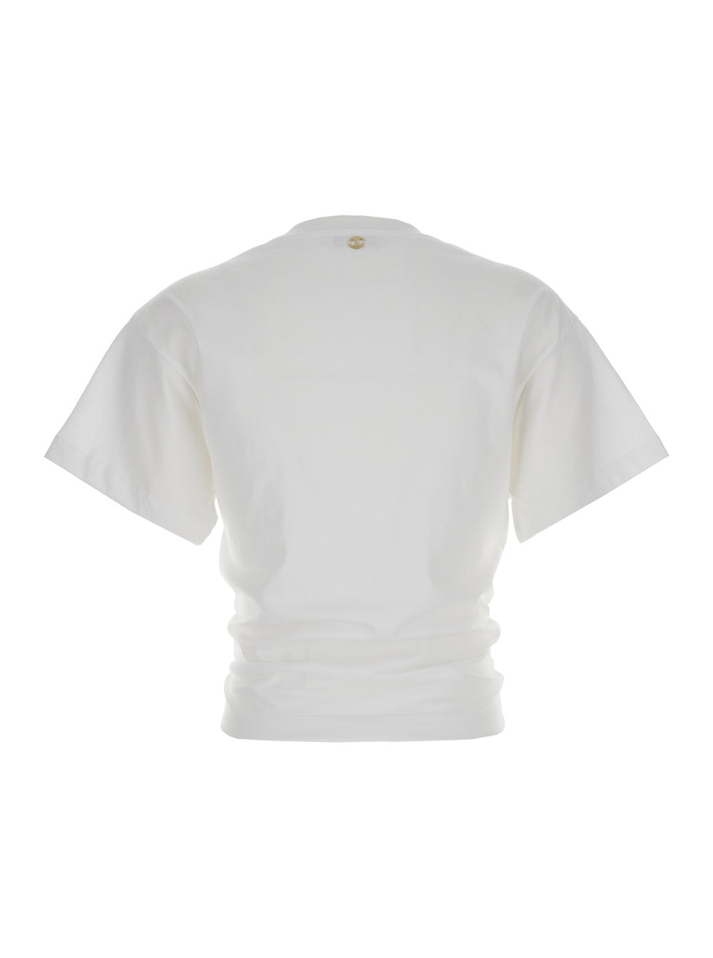 White Crewneck Top With Short Sleeves And Ruched Cut-Out On The Front Cotton Woman Tops