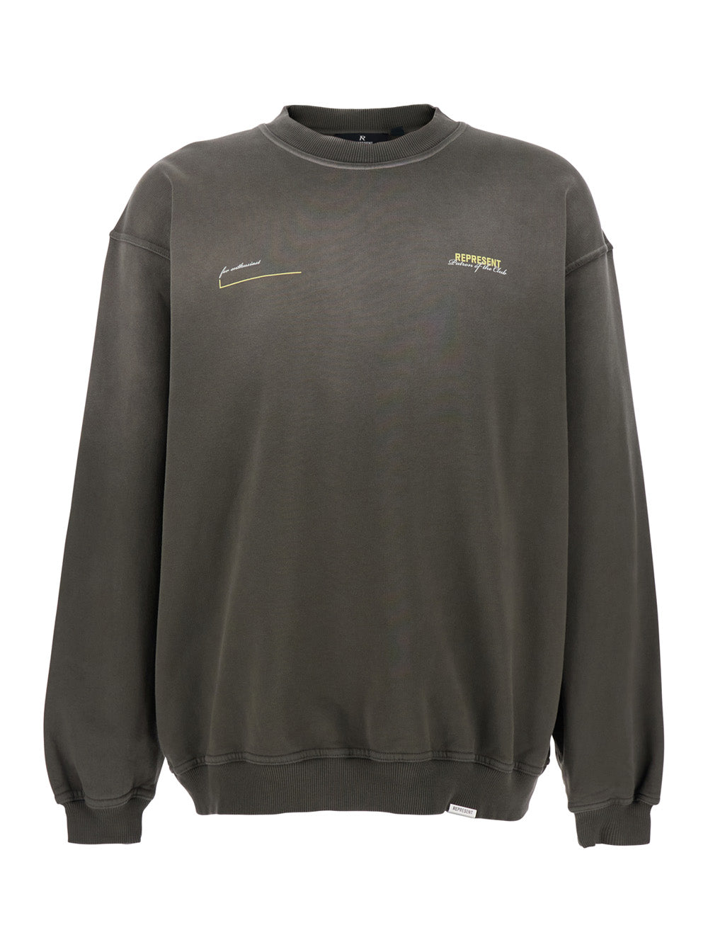 Patron Of The Club Olive Green Crewneck Sweater With Front And Back Logo Print Cotton Man Sweatshirts
