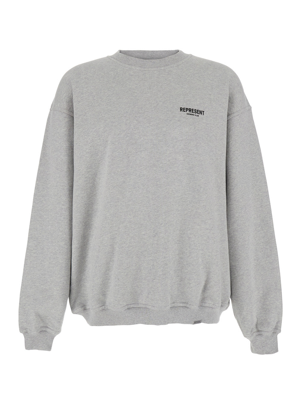 Grey Crewneck Sweatshirt With Logo Lettering On The Front And Maxi Print Rear Cotton Man Sweatshirts