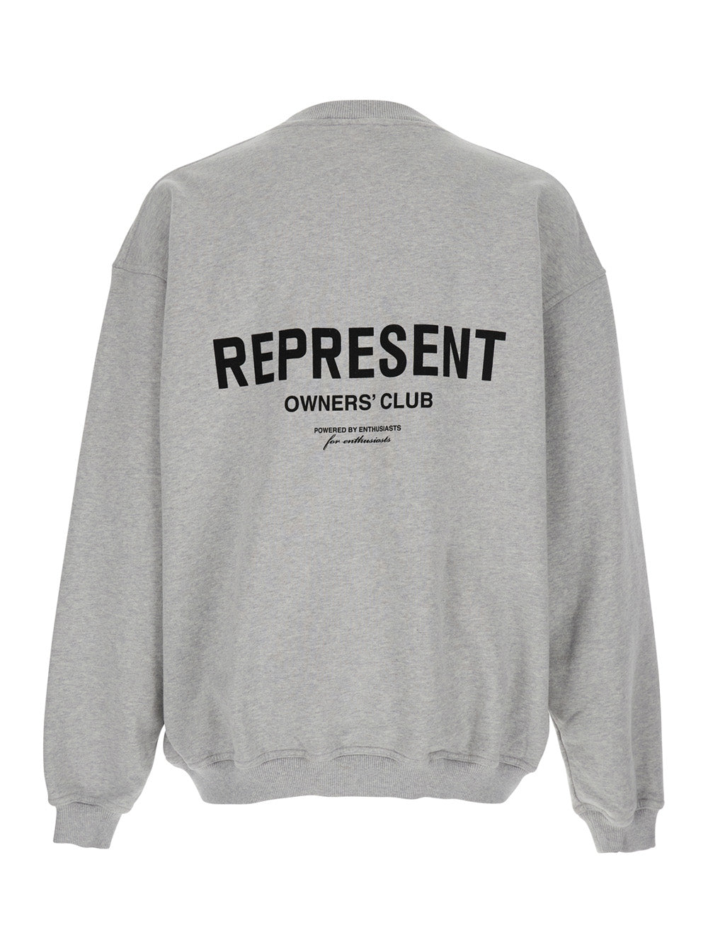 Grey Crewneck Sweatshirt With Logo Lettering On The Front And Maxi Print Rear Cotton Man Sweatshirts