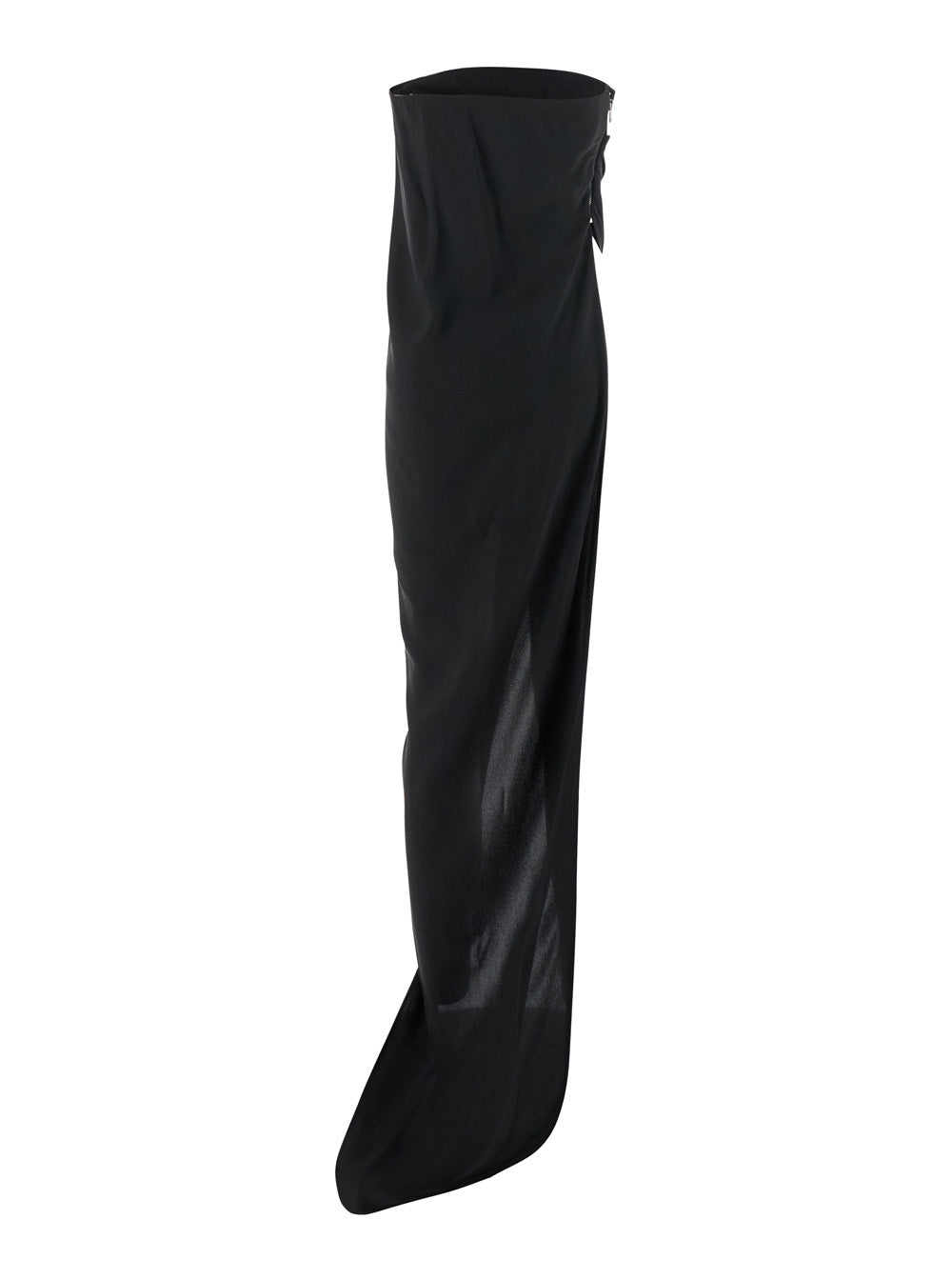 Lido Black Long Dress with Straight Neckline and Asymmetric Design in Viscose Blend Woman Acetate