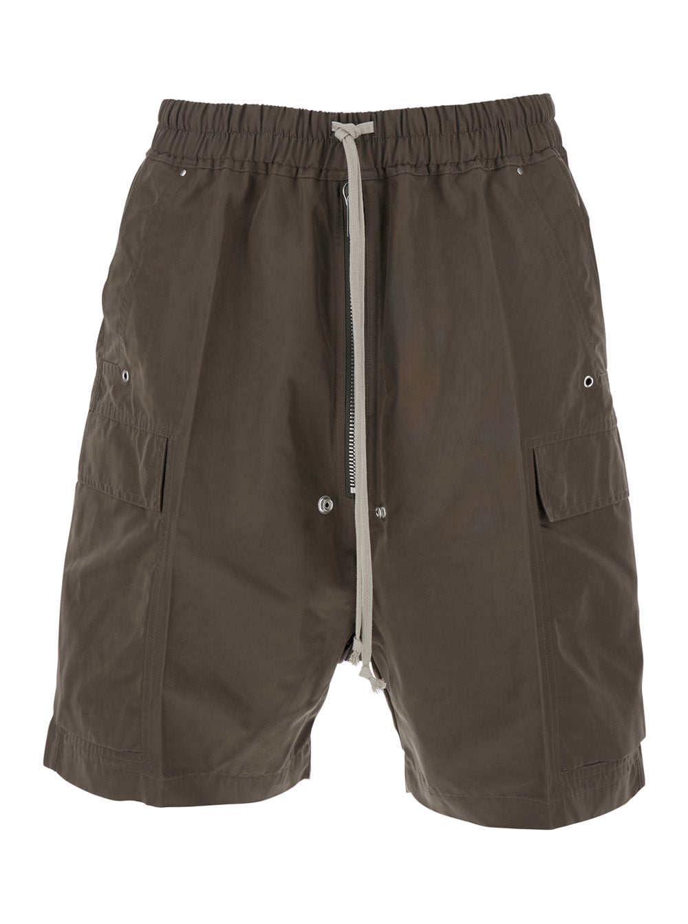 Cargobela Grey Shorts With Elastic Waist Drawstring And Patch Cargo Pockets Cotton Man Polyester Bermuda