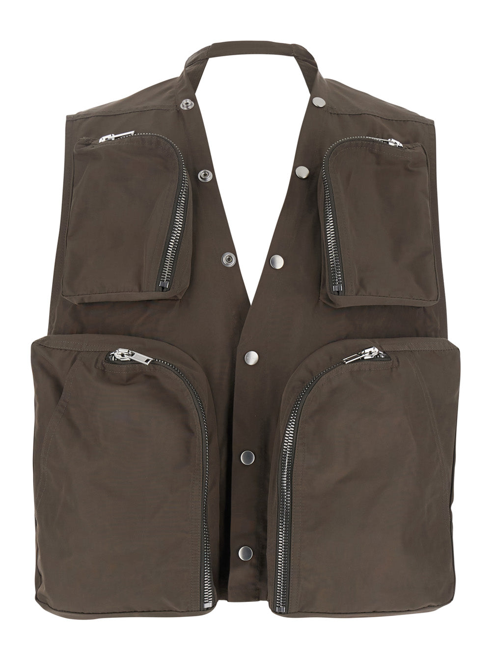 Grey Vest With V-Neck And Cargo Pockets Cotton Man Polyester Blazers