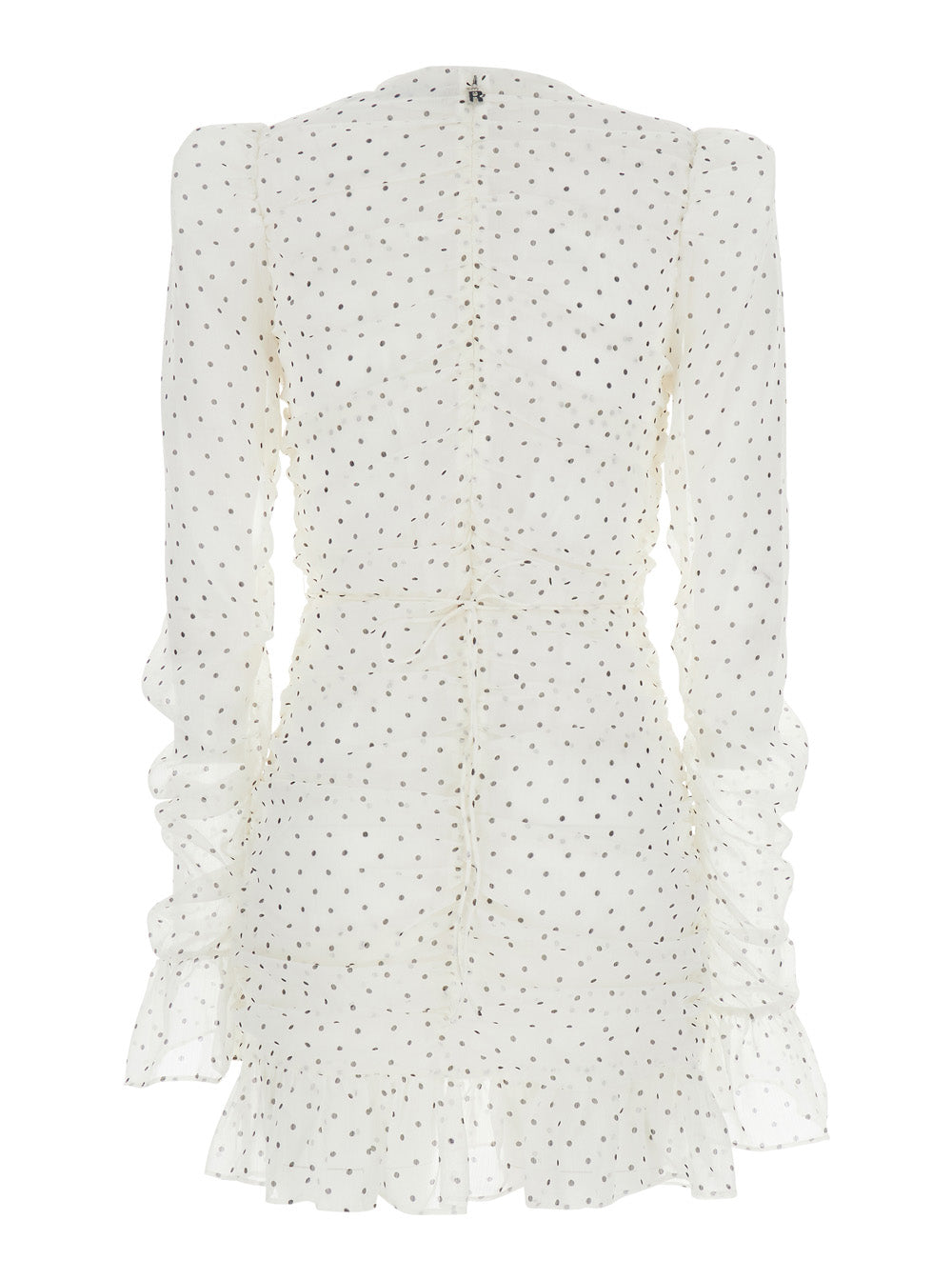 White Mini Dress With Keyhole Neck And All-Over Print Tech Fabric Woman Polyester