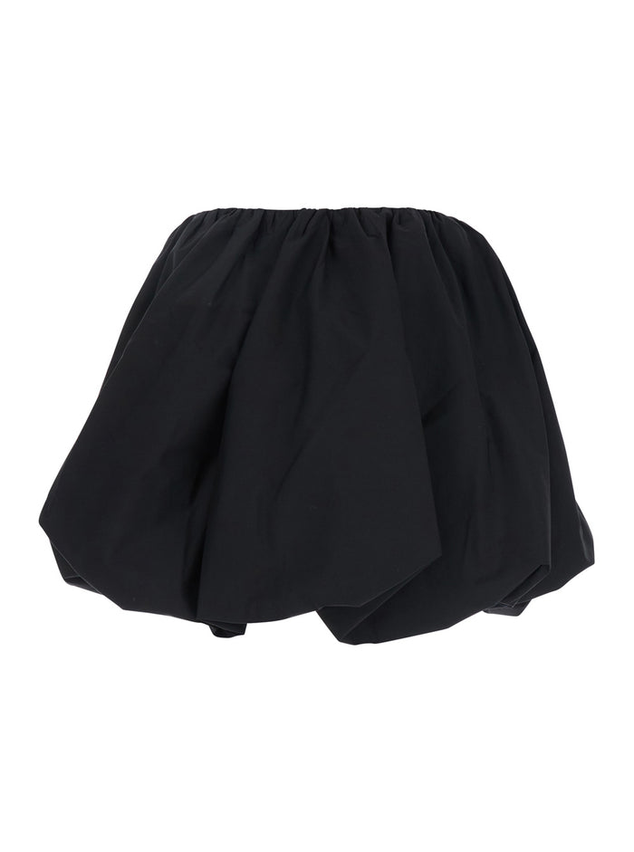 Black Balloon Miniskirt With Logo Plaque On The Zip Puller Cotton Stretch Woman Elastan Skirt