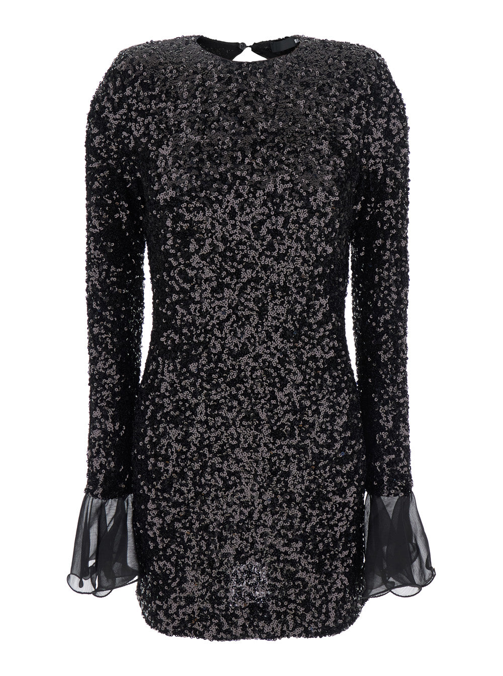 Rosita Black Sequin Mini Dress With Round Neck Tech Fabric Woman Polyester