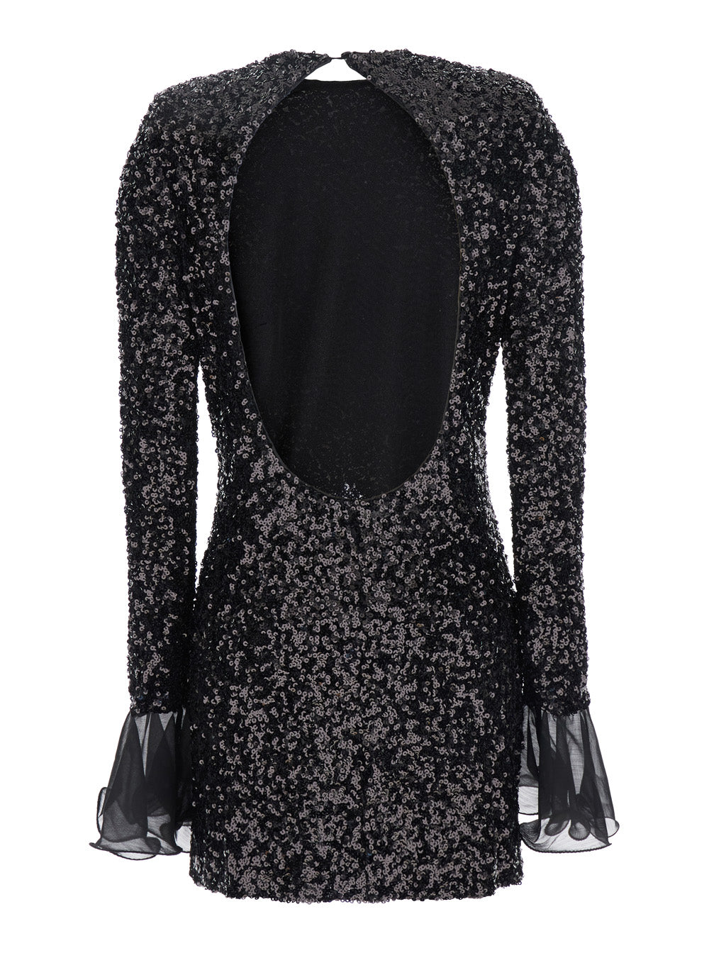 Rosita Black Sequin Mini Dress With Round Neck Tech Fabric Woman Polyester