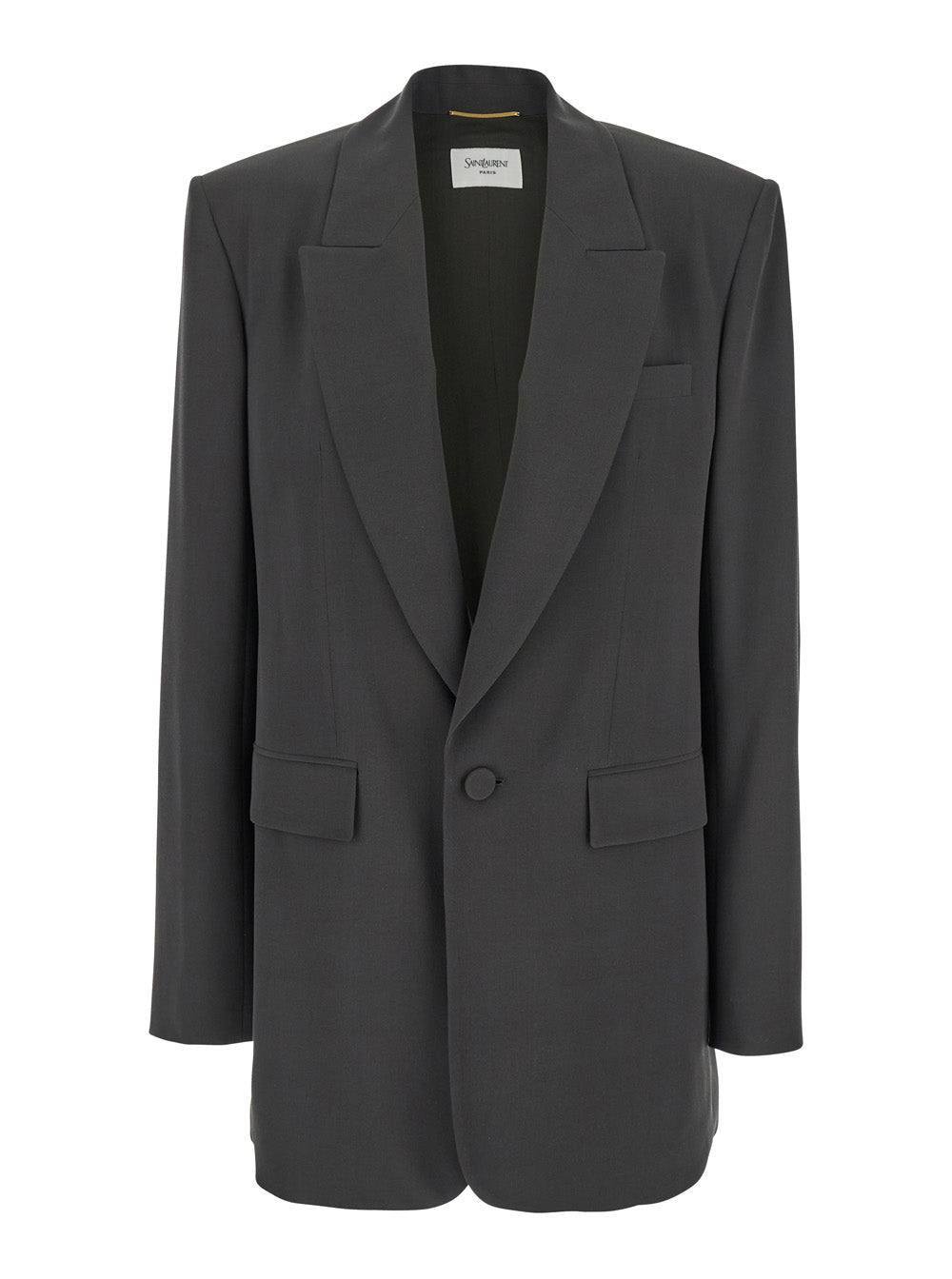 Grey Single-Breasted Jacket with Peak Revers in SIlk Woman Blazers