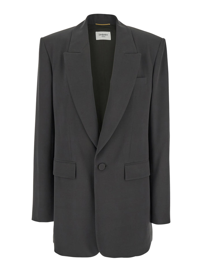Grey Single-Breasted Jacket with Peak Revers in SIlk Woman Blazers