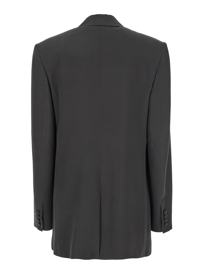 Grey Single-Breasted Jacket with Peak Revers in SIlk Woman Blazers