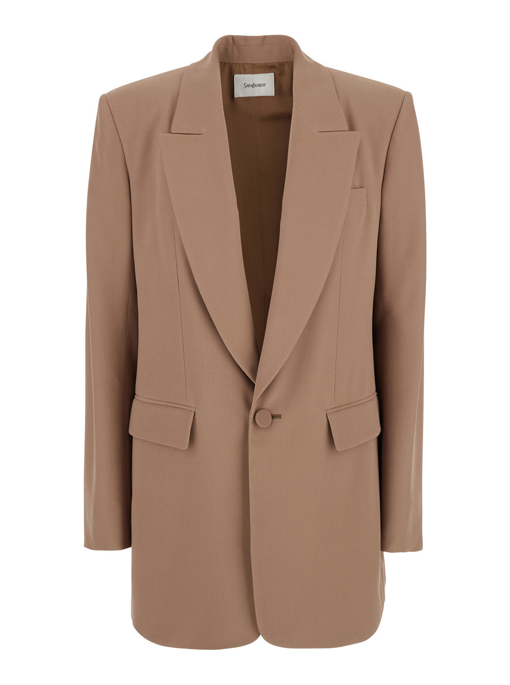 Beige Single-Breasted Jacket with Peak Lapels in Wool Woman Blazers