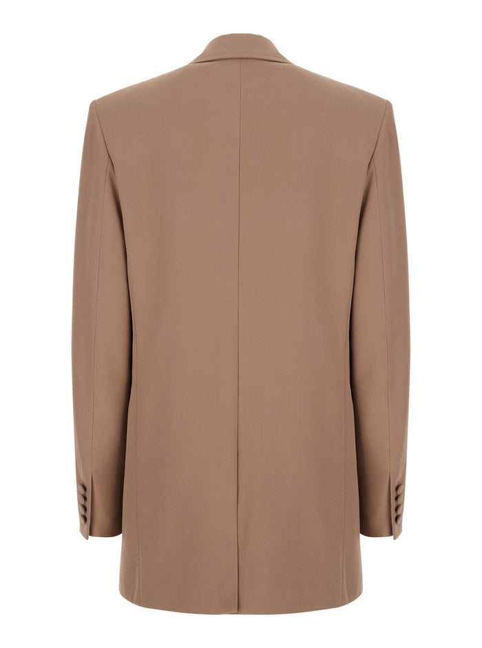 Beige Single-Breasted Jacket with Peak Lapels in Wool Woman Blazers