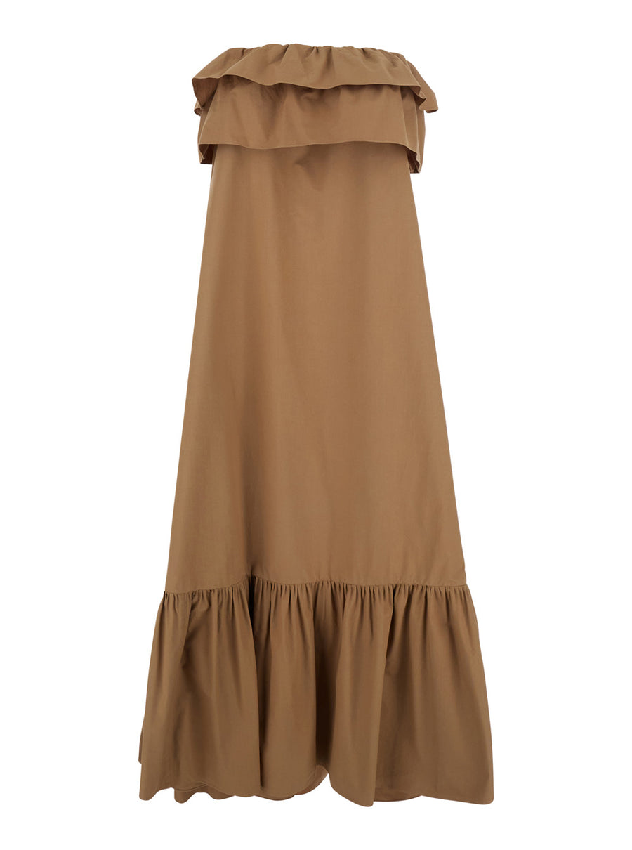 Long Dress Beige Cotton Brown