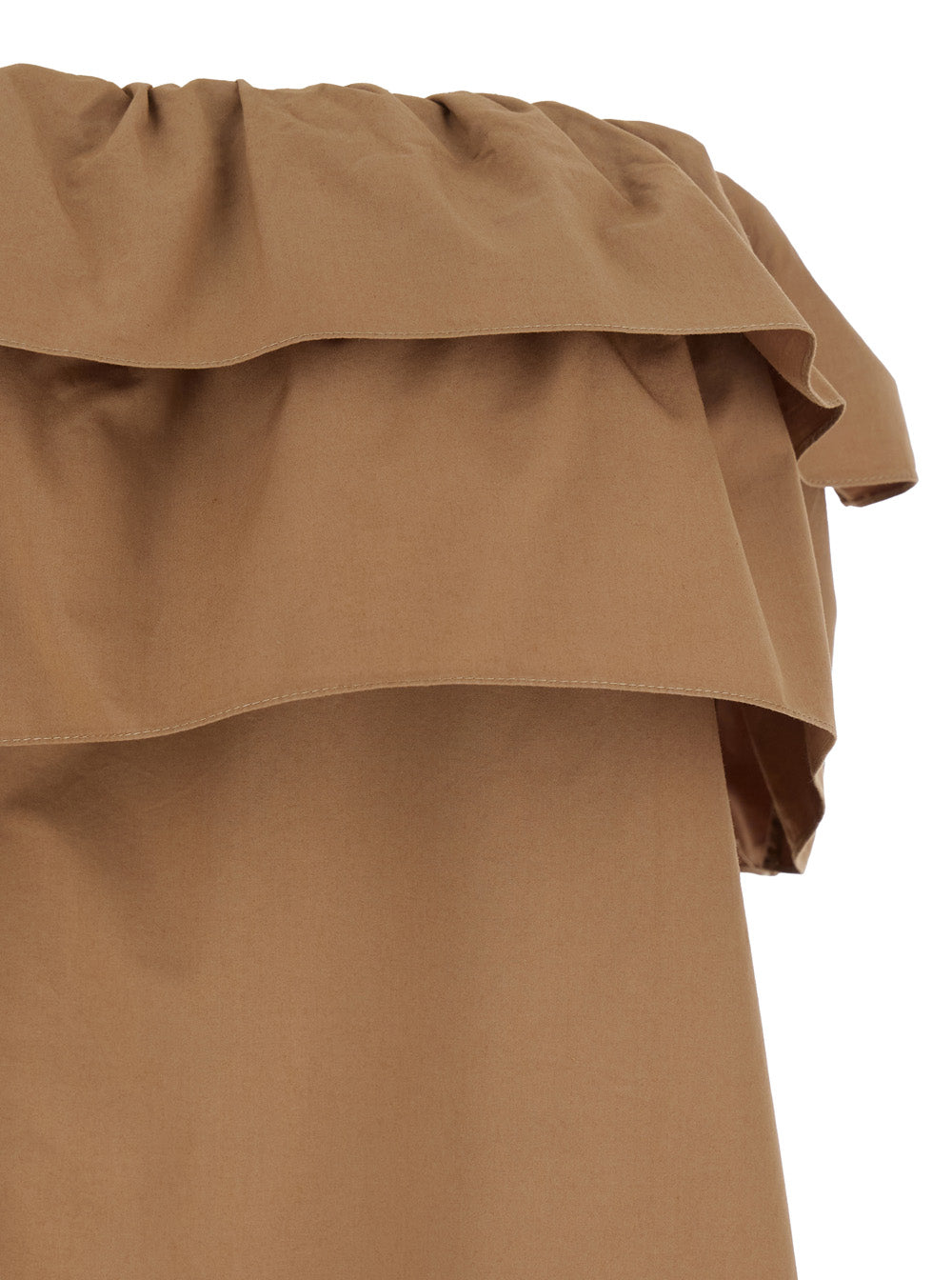 Beige Long Dress with Bustier Neckline and Ruffled Skirt in Cotton Woman Brown