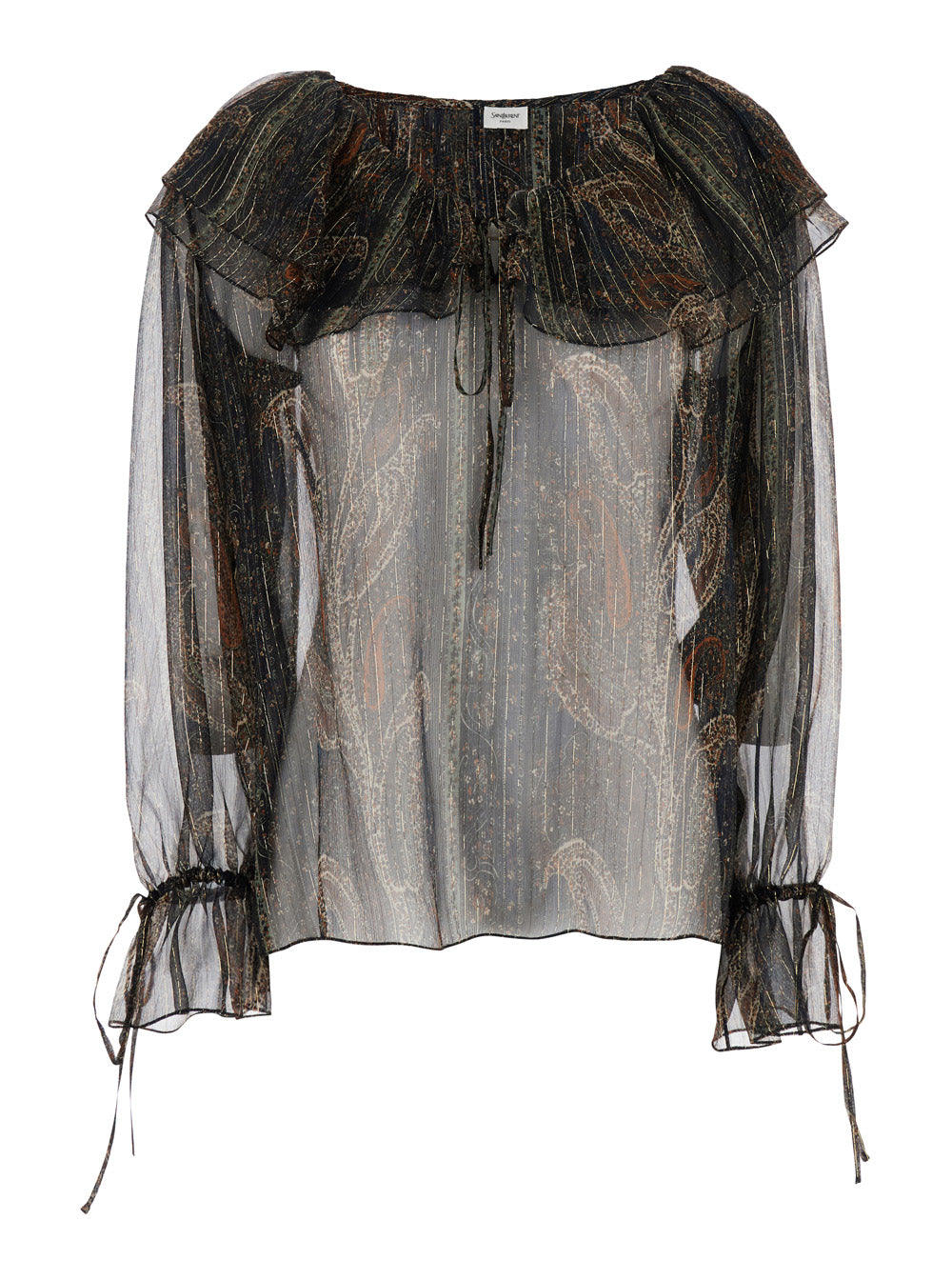 Multicolor Off-Shoulder Blouse with Drawstring Poet Sleeves in Silk Blend Woman Metalic Polyester Shirts And Blouses