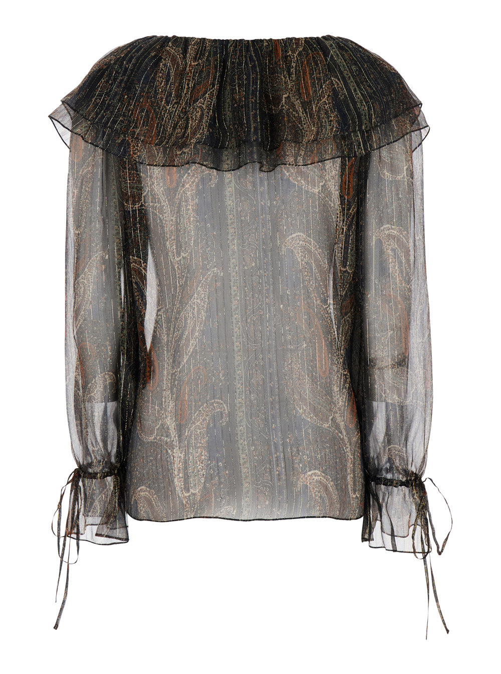 Multicolor Off-Shoulder Blouse with Drawstring Poet Sleeves in Silk Blend Woman Metalic Polyester Shirts And Blouses