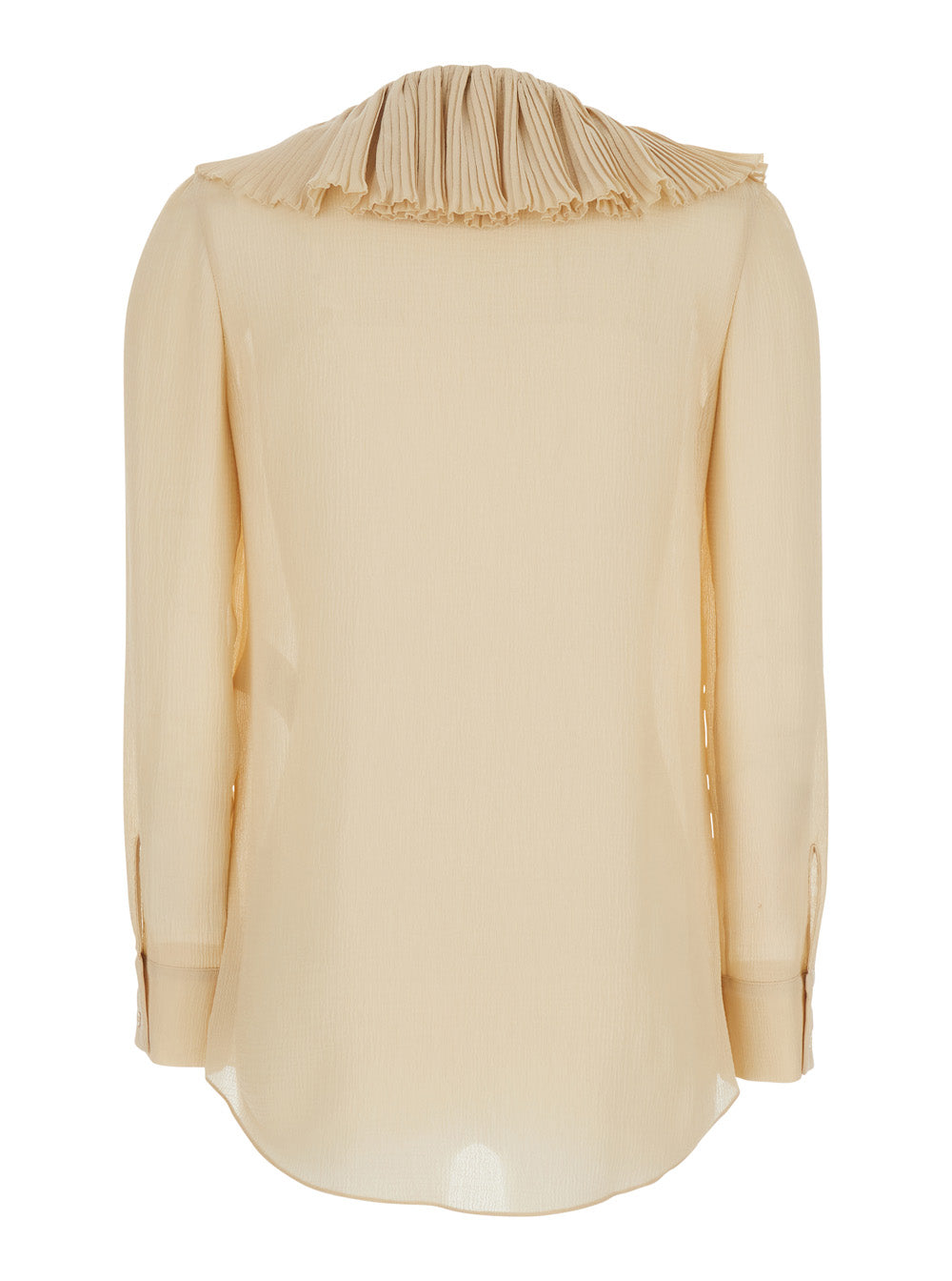 Beige Blouse with V Neck and Ruffles on Front Rear in Silk Woman Shirts Blouses