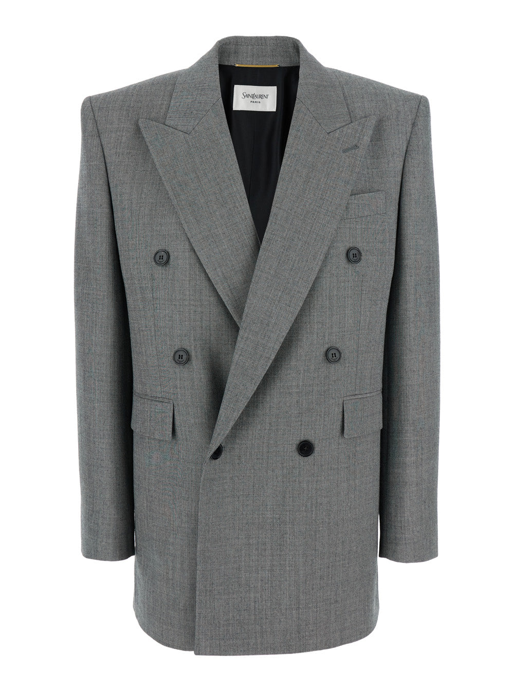 Grey Double-Breasted Jacket With Peak Revers And Rear Double Vent Wool Woman Blazers