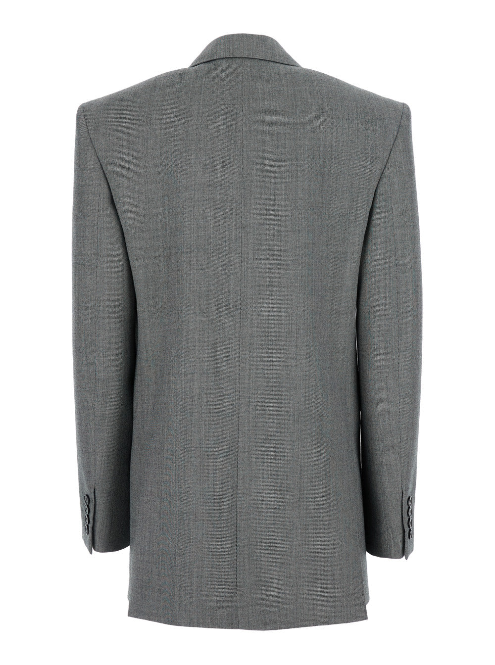 Grey Double-Breasted Jacket With Peak Revers And Rear Double Vent Wool Woman Blazers