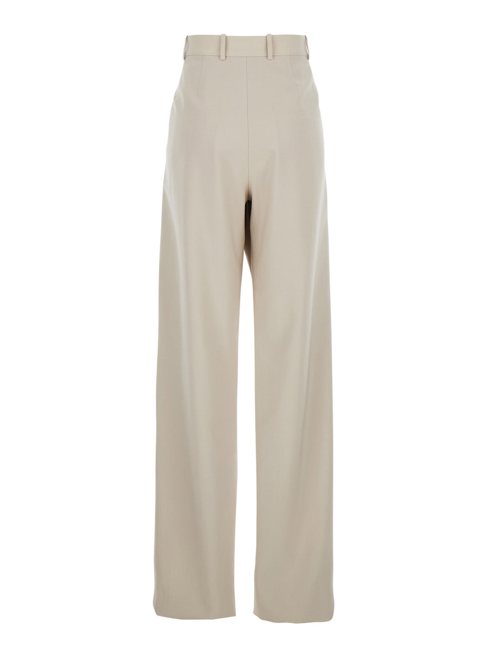 Beige Pants with Belt Loops and Pences on the Front in Wool Woman White Trousers
