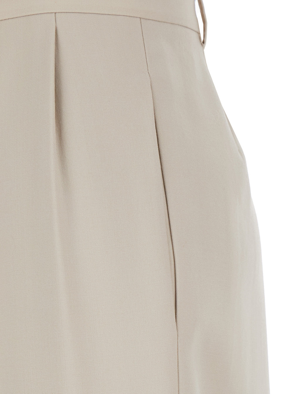 Beige Pants with Belt Loops and Pences on the Front in Wool Woman White Trousers
