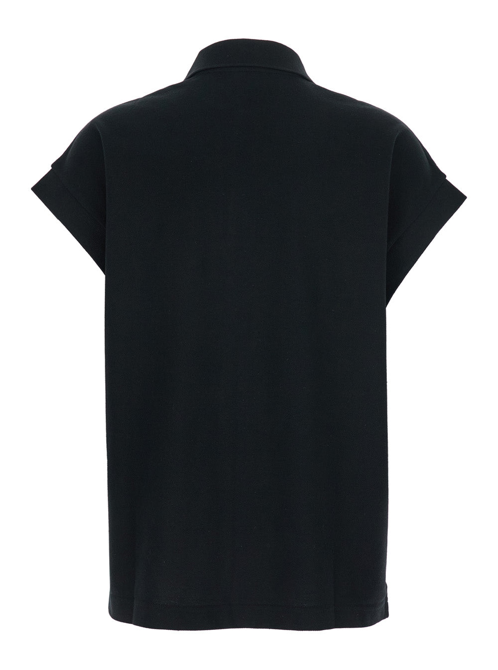 Black Sleeveless Polo Shirt With Classic Collar And Cassandre Embroidery On The Front Cotton Woman Polyester Tshirts
