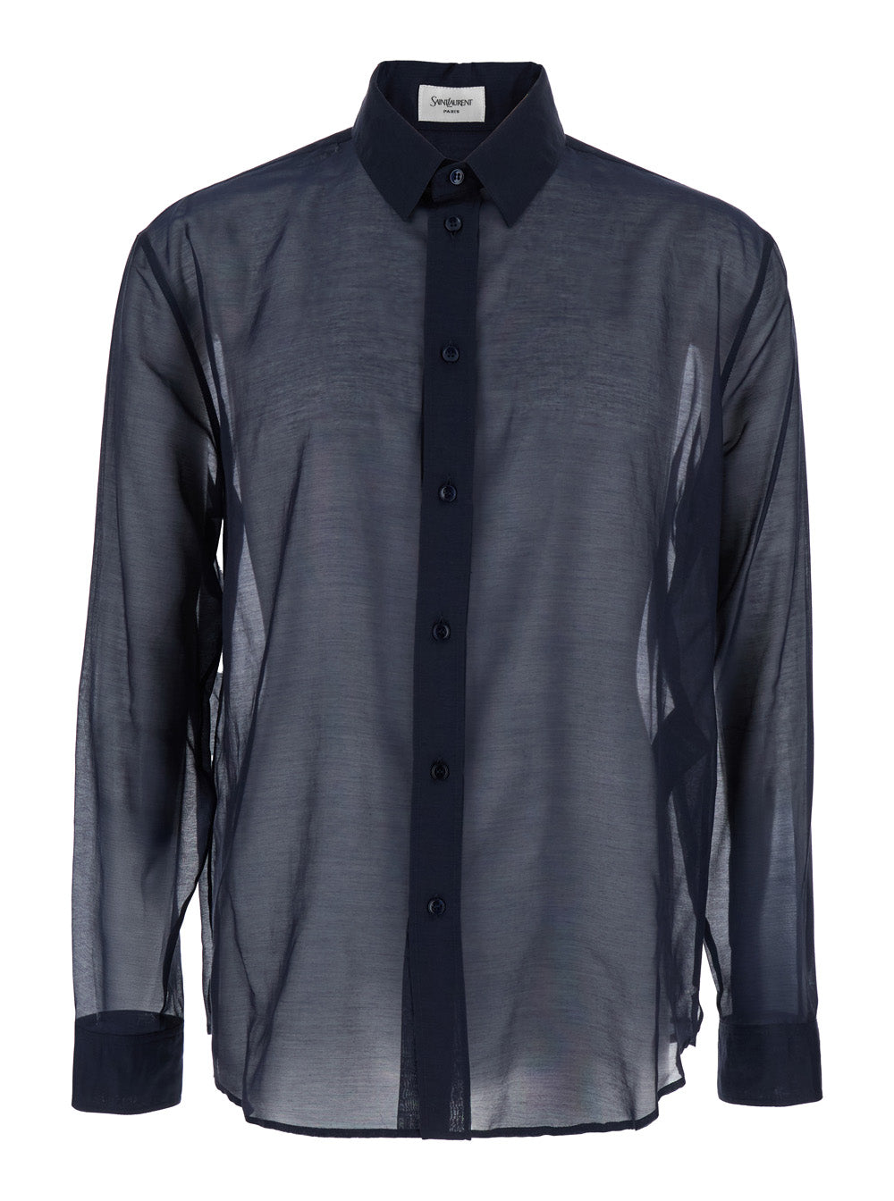 Blue Shirt with Classic Collar and Contrasting Details in Cotton SIlk Man Blu Blouses