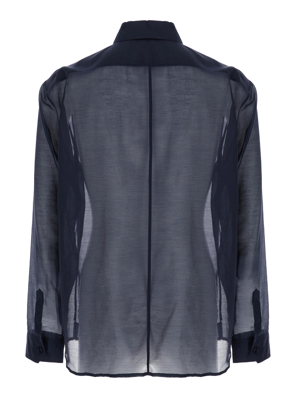 Blue Shirt with Classic Collar and Contrasting Details in Cotton SIlk Man Blu Blouses