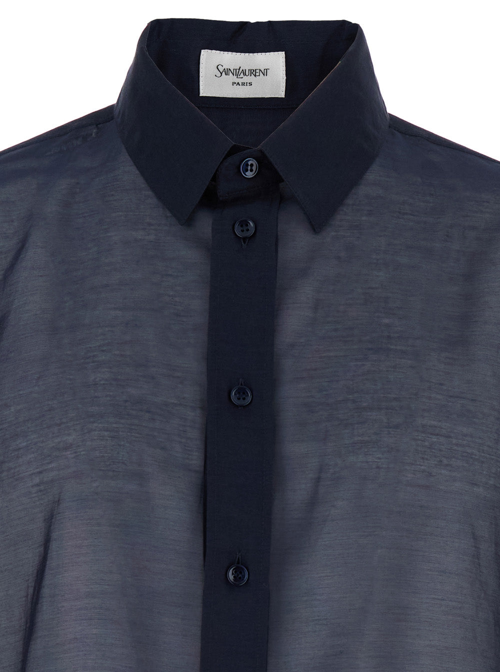 Blue Shirt with Classic Collar and Contrasting Details in Cotton SIlk Man Blu Blouses