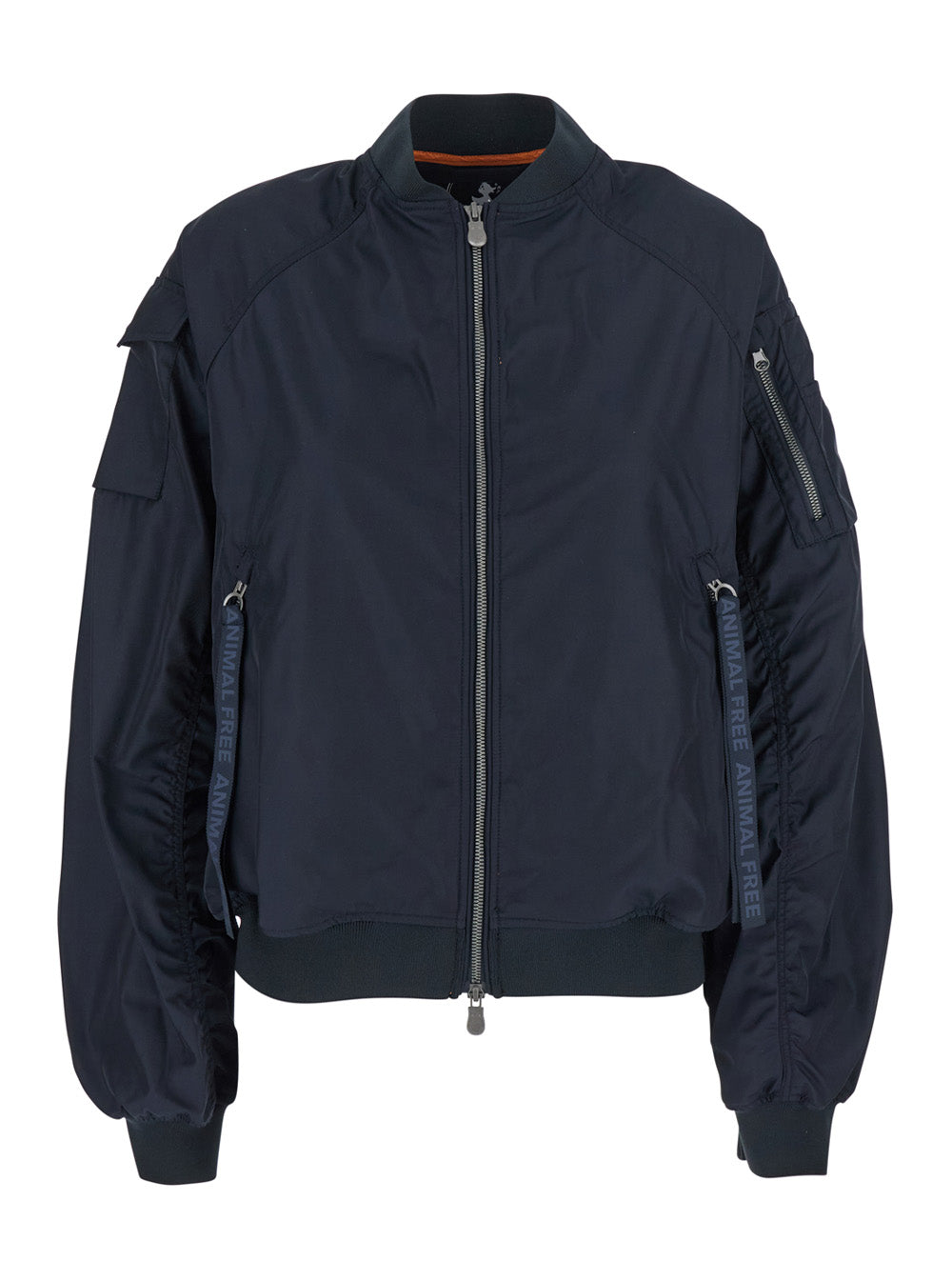 Lil Blue-Black Bomber Jacket with Front Pockets and Logo Patch Applied on the Sleeve in Tech Fabric Woman Polyester Outerwear