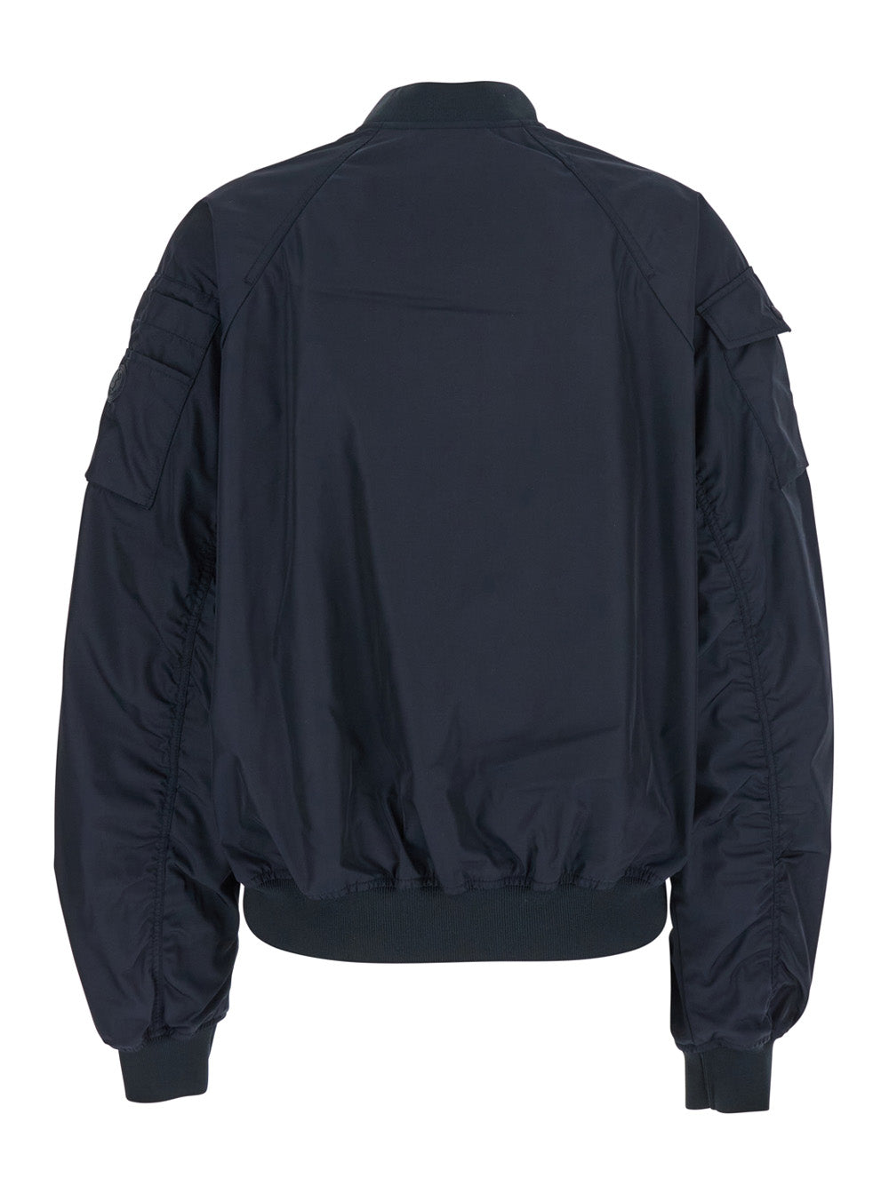 Lil Blue-Black Bomber Jacket with Front Pockets and Logo Patch Applied on the Sleeve in Tech Fabric Woman Polyester Outerwear